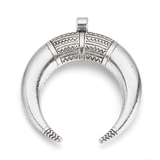 Maxi Dije Luna Creciente Estilo Tibetano Tono Plata Envejecida 50x45.5x4mm | 1 ud