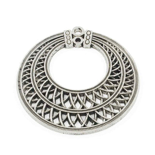 Maxi Dije Redondo Estilo Tibetano Tono Plata Envejecida 50x48x2mm | 1 ud