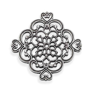 Dije Conector Rombo Filigrana Mandala Floral Espalda Lisa Tono Plata Envejecida 40mm | 1 ud