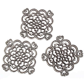 Dije Conector Rombo Filigrana Mandala Floral Espalda Lisa Tono Plata Envejecida 40mm | 1 ud