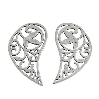 Maxi Dije Volutas Florales Estilo Tibetano Tono Plata Envejecida 56x33x2mm | 1 ud