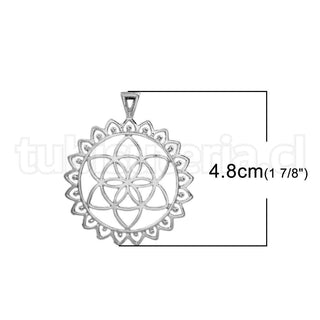 Colgante de aleación de zinc, Semilla de la vida, 2 tonos para elegir, calado, 48x40mm.