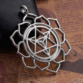 Maxi Dije Merkaba con Flor de Loto Tono Plata Envejecida 38.5x31x3mm | 1 ud