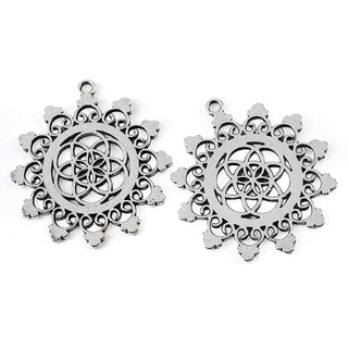 Maxi Dije Semilla de la Vida Estilo Tibetano Tono Plata Envejecida 48x43x1.5mm | 1 ud