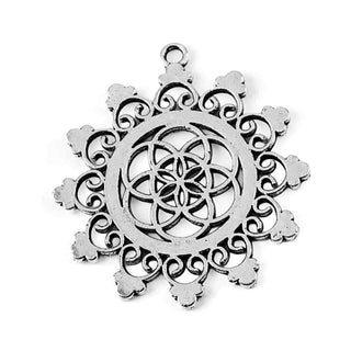 Maxi Dije Semilla de la Vida Estilo Tibetano Tono Plata Envejecida 48x43x1.5mm | 1 ud