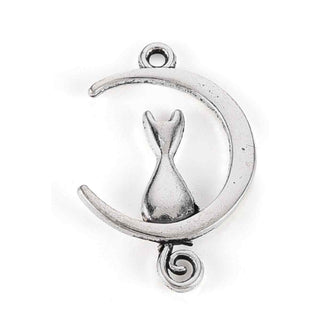 Dije Luna con Gato Tono Plata Envejecida 20.5x13x2mm | 10 uds