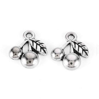 Dije Cerezas Estilo Tibetano Tono Plata Envejecida 16.5x15x3mm | 9 uds