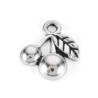Dije Cerezas Estilo Tibetano Tono Plata Envejecida 16.5x15x3mm | 9 uds