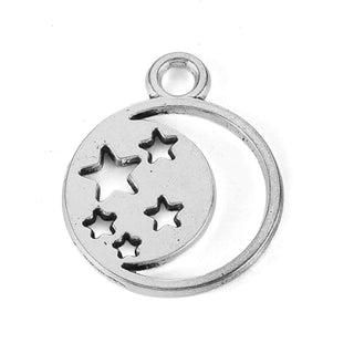 Dije Luna Calada con Estrella Tono Plata Envejecida 20x16x1mm | 8 uds