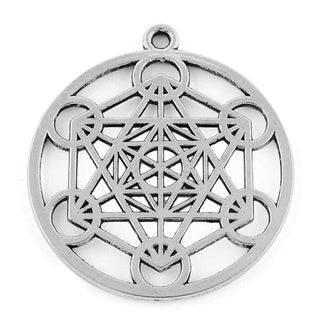 Maxi Dije Merkaba Geometría Sagrada Estilo Tibetano Tono Plata Envejecida 44.5x40x2mm | 1 ud