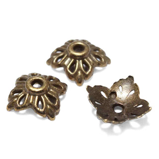 Casquete de Abalorio Flor Calada Pétalos Lanceolados Aleación Tono Bronce Envejecido | 10 uds