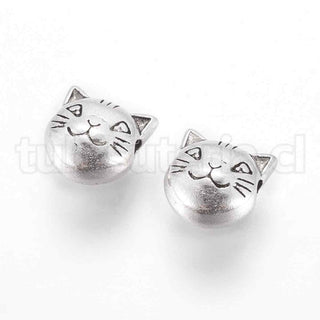 Cuentas en forma de gato de aleación, cabeza de gato, 8x8x5 mm. 7 unidades.