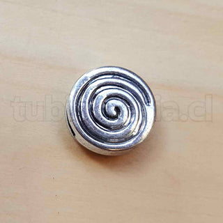 Abalorio decorativo deslizante estilo tibetano, plano y redondo con espiral, 18×5 mm.