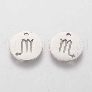 Colgantes de acero inoxidable (316L), redondos planos con constelación, 12 signos zodiacales, 12×1.2mm.