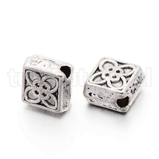 Cuentas separadoras  de aleación estilo tibetano, rombo, 6×6,5×3 mm. 25 unidades.