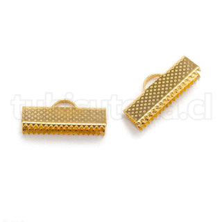 Tapa cinta de hierro, para engarzado de extremos, color oro, 20x8mm.