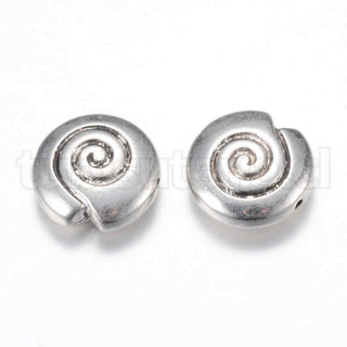 Cuentas separadoras de aleación, espiral o caracola, 2 tonos para seleccionar, 15x15x6 mm. 3 unidades.