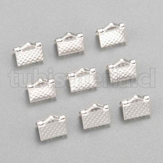 Tapa cinta, extremo de cordón, hierro, color plata, 8x6x5 mm.