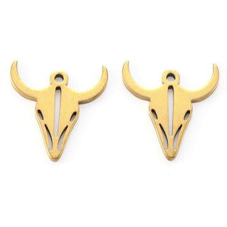 Dije Cabeza de Buey de Acero Inoxidable 304, 2 Tonos, 15×13×1 mm | 1 ud