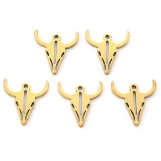 Dije Cabeza de Buey de Acero Inoxidable 304, 2 Tonos, 15×13×1 mm | 1 ud