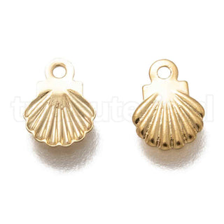 Dijes de acero inoxidable 304, pequeñas conchitas de almeja en dos tonos para seleccionar, 7.5x6x0.5mm.