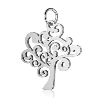 Dije Árbol de la Vida de Acero Inoxidable 304 Tono Platino 24×19.5 mm | 1 ud