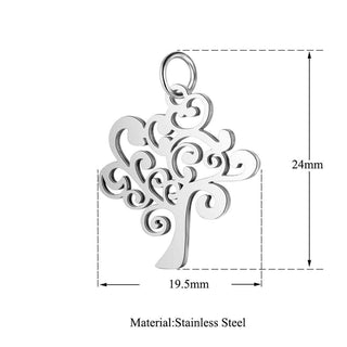 Dije Árbol de la Vida de Acero Inoxidable 304 Tono Platino 24×19.5 mm | 1 ud