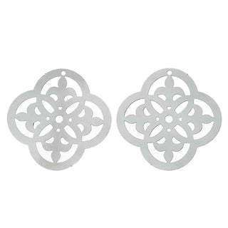 Dije Medallón Mandala Floral de Acero Inoxidable 304 Tono Platino 29×29 mm | 2 uds