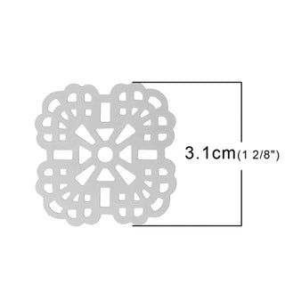 Dije Medallón Filigrana de Acero Inoxidable 304 Tono Platino 31×31×0.3 mm | 2 uds