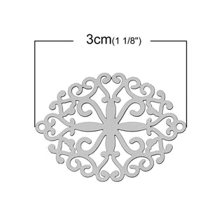 Dije Medallón Filigrana Ovalado de Acero Inoxidable 304 Tono Platino 30×23×0.3 mm | 2 uds
