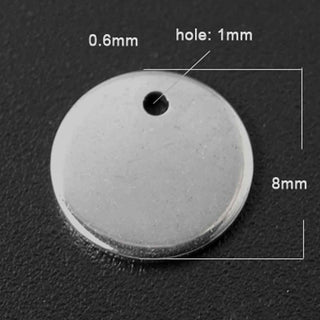 Dije Etiqueta Redonda Lisa para Estampar de Acero Inoxidable 304 Tono Acero 8×0.8 mm | 8 uds