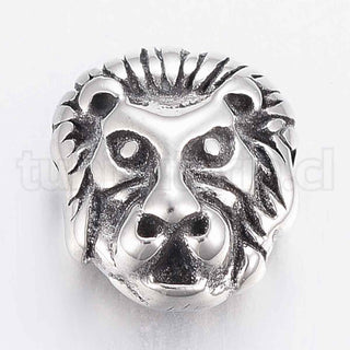 Abalorios de acero inoxidable 304, león, color acero, 12x11x6mm, agujero: 2 mm.