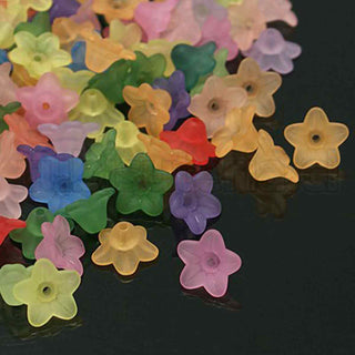 Abalorios de acrílico transparentes, pequeña flor esmerilada, color mezclado, 10x5mm.