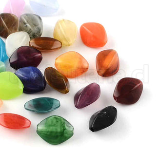Abalorio acrílico, oval, imitación piedras naturales, color mezclado.