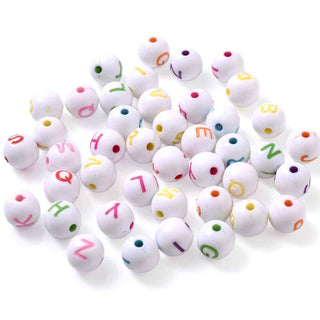 Abalorio Acrílico Bola Letra Alfabeto Fondo Blanco con Letra de Color | 25 gr