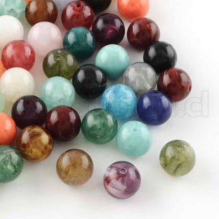 Abalorio acrílico, redondo 6mm, imitación piedras naturales, color mezclado.