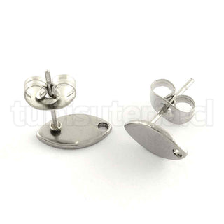 Pendientes de aro de acero inoxidable no se deslustra, de base en forma de ojo de caballo, 10x5.5mm, con tuercas o tope de aro, pin 0.8 mm.