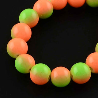 Abalorio Vidrio Redondo Bicolor Naranja y Verde Lima Pintado 8 mm | 1 tira