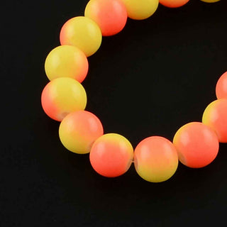 Abalorio Vidrio Redondo Bicolor Naranja y Amarillo Pintado 8 mm | 1 tira