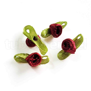 Flores de tela pequeñas, satín, para aplicaciones diversas, besitos, varios tonos para seleccionar, tamaño aproximado 20x6mm.