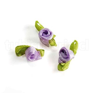 Flores de tela pequeñas, satín, para aplicaciones diversas, besitos, varios tonos para seleccionar, tamaño aproximado 20x6mm.