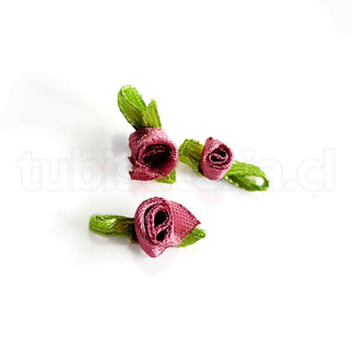 Flores de tela pequeñas, satín, para aplicaciones diversas, besitos, varios tonos para seleccionar, tamaño aproximado 20x6mm.