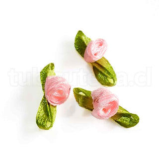 Flores de tela pequeñas, satín, para aplicaciones diversas, besitos, varios tonos para seleccionar, tamaño aproximado 20x6mm.