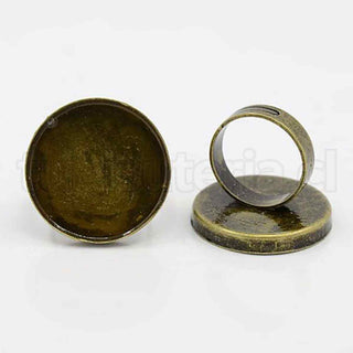 Base de anillo con bandeja para cabujón o aplicación de resina, disponible en dos tonos, Bandeja 25 mm; anillo interno ajustable 17mm.