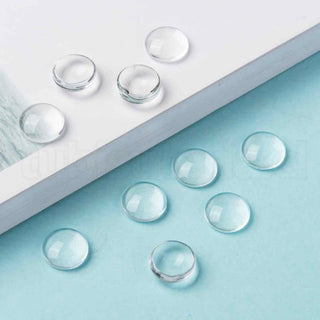 Cabujón de vidrio transparente, cúpula con base plana, varios tamaños.