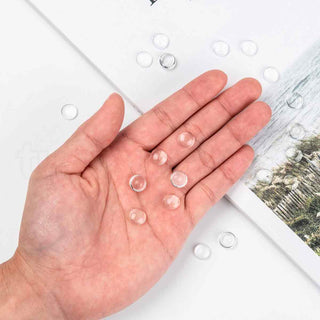 Cabujón de vidrio transparente, cúpula con base plana, varios tamaños.