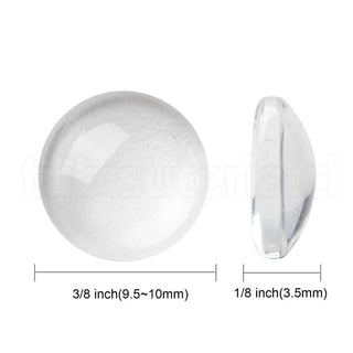 Cabujón de vidrio transparente, cúpula con base plana, varios tamaños.