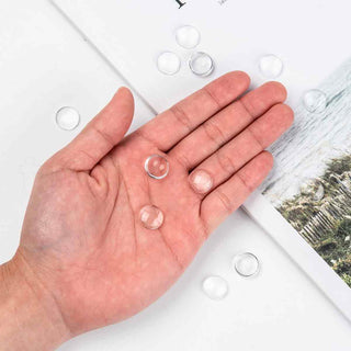 Cabujón de vidrio transparente, cúpula con base plana, varios tamaños.