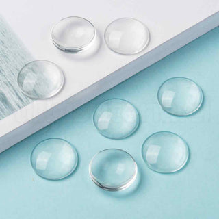 Cabujón de vidrio transparente, cúpula con base plana, varios tamaños.