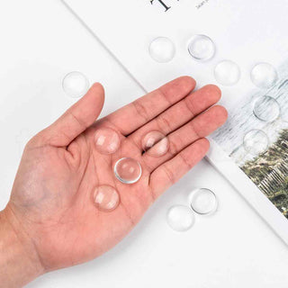 Cabujón de vidrio transparente, cúpula con base plana, varios tamaños.